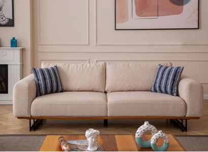 Designer Sofa 3-Seater Upholstery Fabric Modern Upholstery Beige 230cm Couches